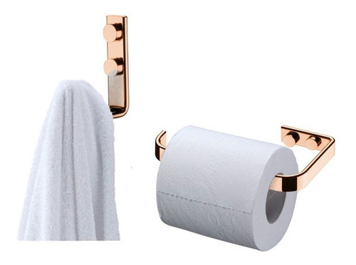 Kit Suporte Papel Higiênico Gancho Porta Toalha Rosé 0
