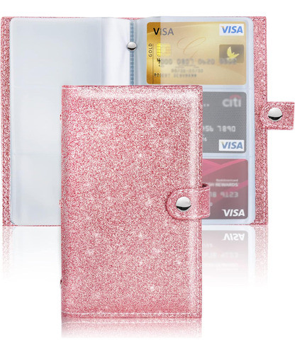 Organizador De Tarjetas Cuero Pu Para 192 Tarjetas.rosa Gold 0