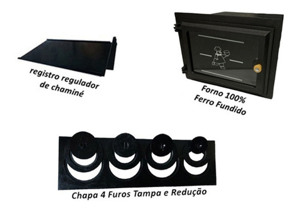 Forno Ferro Fundido G P/ Fogão À Lenha + Chapa 4f + Registro 1