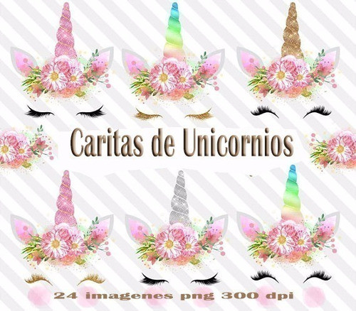 Kit Imprimible Carita De Unicornio 24 Imagenes Png Ver Promo 1