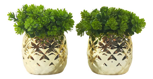 2 Vasinhos Cachepot Dourados Cerâmica Pequenos + Planta 0