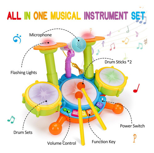 Batería Para Niños De 1- Con Micrófono Y Luces 1