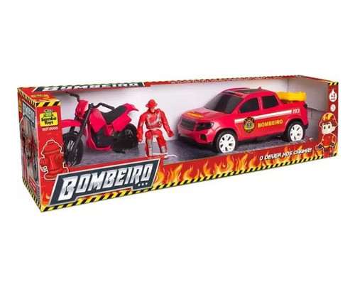Brinquedo Bombeiro Boneco + Pickup + Bote + Moto- Samba Toys 0
