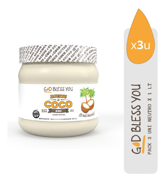 Aceite De Coco God Bless You - Neutro/ Rbd 1lt Pack 3uni 0 Aceite De Coco God Bless You - Neutro/ Rbd 1lt Pack 3uni 0