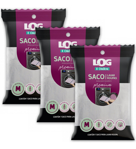 Kit 3 Saco P/ Lavar Roupas Médio Premium Log Ordene 40x50cm 0