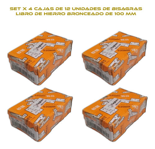 Bisagra Libro Hierro Bronceado 100mm - 4 Cajas X12 U. - Fdn 1