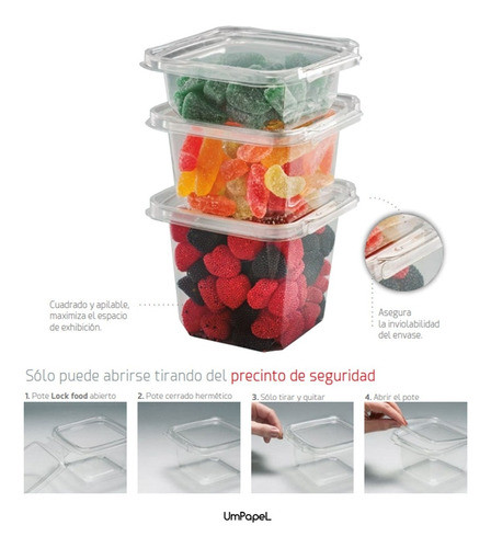 Pote Cuadrado 390cc. Precinto De Seguridad Lock Food 50 U. 1