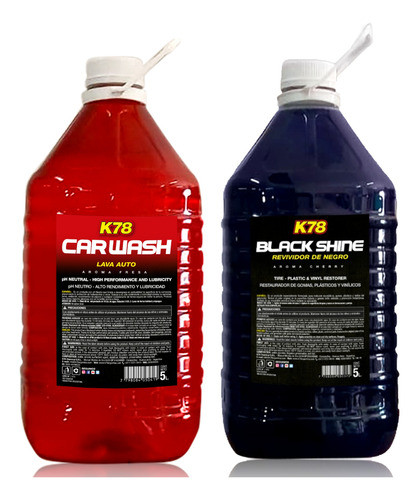 Shampoo Lava Auto Y Revividor De Negro K78 Max Brillo 5 Lts 0