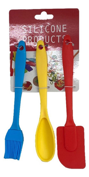 Set Espatula Pincel Cuchara Silicona X3 Repostería Cocina 1