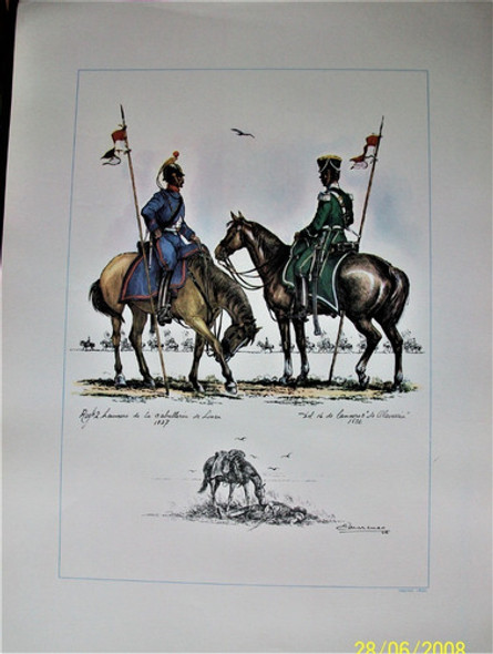 Marenco Lámina 34 X 46 Uniformes Lancero Caballería De Línea 0