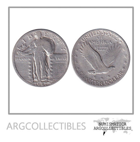 Usa Moneda 1/4 Dolar 1927 Plata 900 Km-145 Vf 0