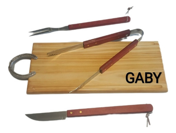 Set Parrillero Tabla Madera Asado Personalizada Logo Laser 0