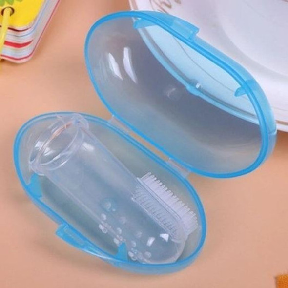 Escova Dente Massageadora De Dedo Bebê Silicone Estojo Azul 1