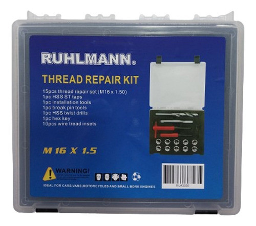 Kit De Insertos 16x1.50 Reparador De Roscas Con Mecha Macho 0