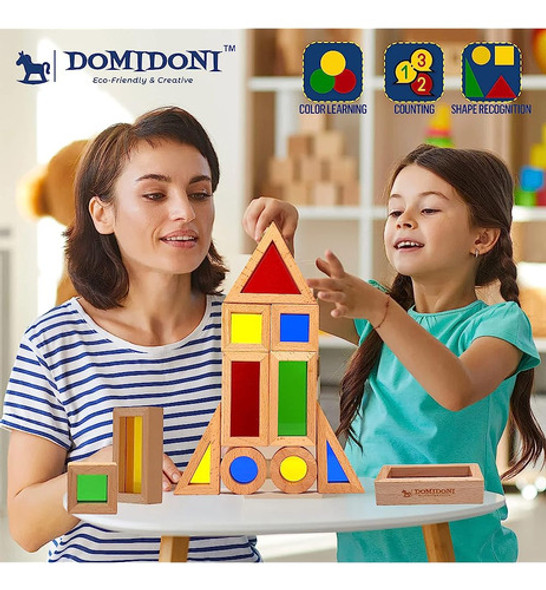 Domidoni Wood Building Blocks Set - Montessori Toys Wooden S 1