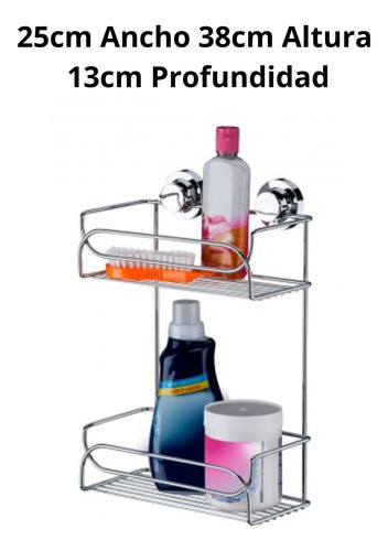 Soporte Doble Multiusos Baño Con Ventosa 38x25x14 Future 1