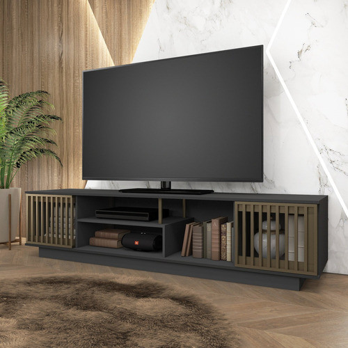 Rack Para Tv 85 Polegadas 200cm 2 Portas Cielo Grafite Gb 0