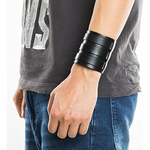 Hzman Para Hombre Cuero Genuino Ancho Triple Correa Manguito 0
