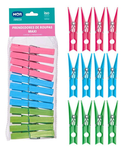 Prendedor De Roupa / Pregador Maxi Kit Com 12 Und Lavanderia 0