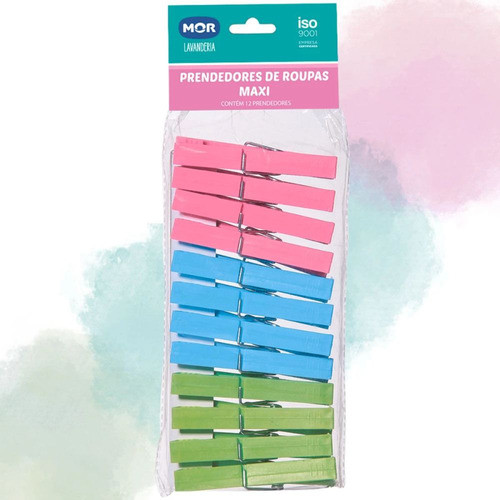 Prendedor De Roupa / Pregador Maxi Kit Com 12 Und Lavanderia 1