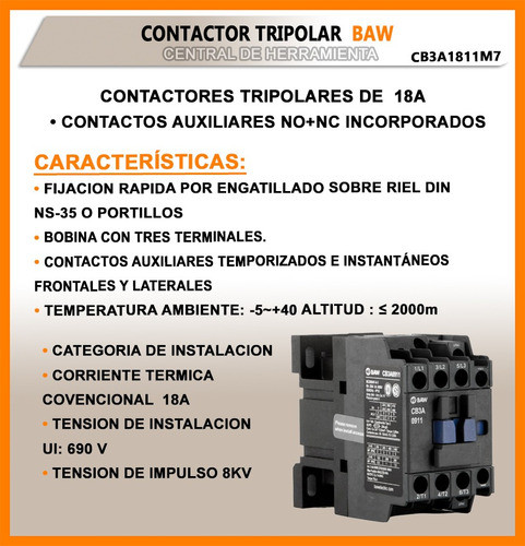 Contactor 18 Amp Tripolar 7.5kw Bobina 220v Baw 1