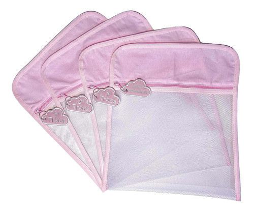 Kit 4 Saquinhos Saída De Maternidade Rosa Com Tag Bordado 0