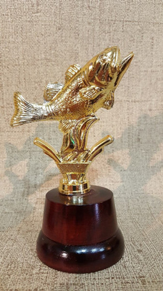 Trofeo Plástico Pesca Dorado 14cm Base De Madera - Souvenir 1