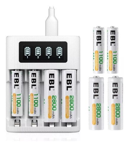 Cargador De Pilas Ebl Incluye 4pilas Doble A+4pilas Triple A 0