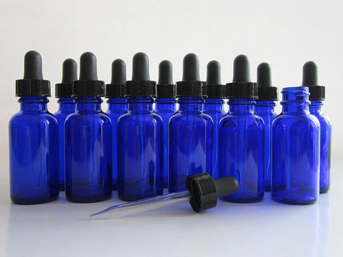 Botellas De Vidrio Azul Cobalto Con Gotero 29.5ml 12u 0