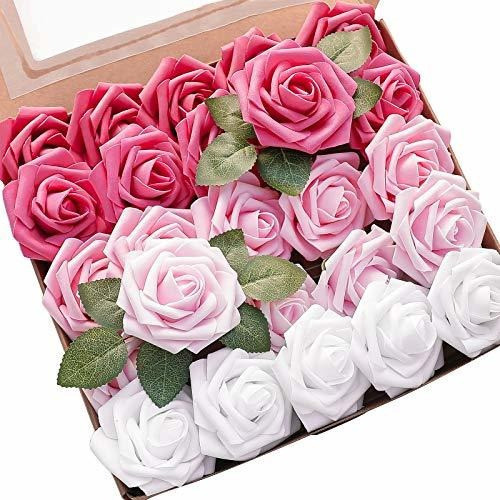 Rosas Artificiales C/tallo Realistas X25u/7.6cm/ Mix Rosado 0