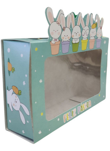 Caixa Gaveta Docinhos C Visor Feliz Pascoa Coelhos Candy 5un 1