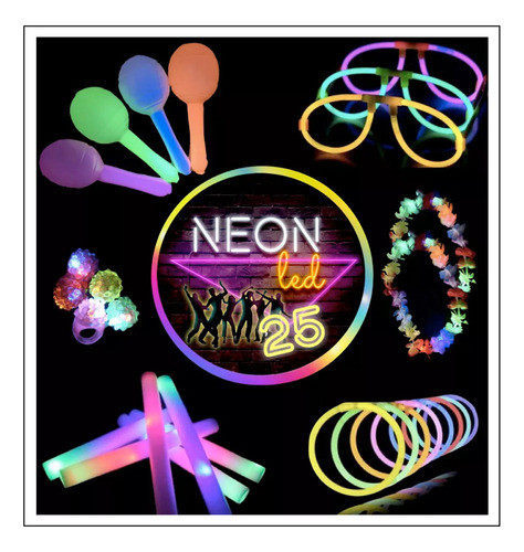 Combo Cotillon Luminoso Led Neon 25 Personas Fiesta Carioca 0