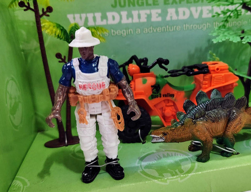 Set De Cuatriciclo + 2 Dinosaurios + Muñeco +  Escenario 1