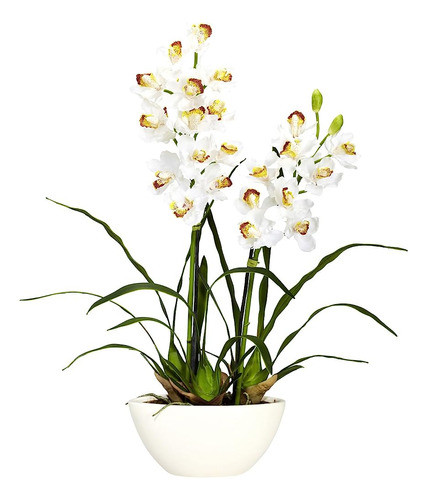 Casi Natural 4803 Cymbidium Con Flor De Seda De Jarrón Blanc 0