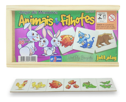 Jogo Memória Animais E Filhotes 40 Pçs Brinquedo Pedagogico 0