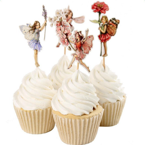 4x24 Peças Flor Fada Duende Cupcake Topper Pick Decoração 1