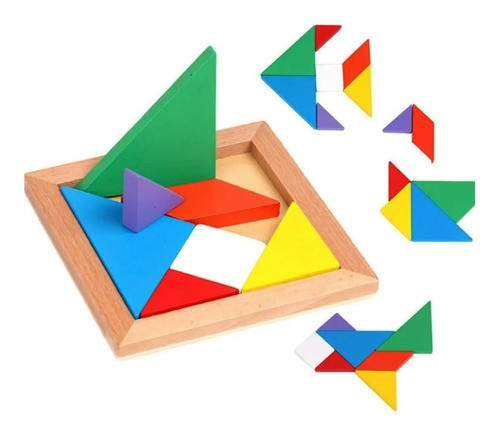 Tangram De Madera Rompecabezas 7 Piezas Didáctico Geometria 0