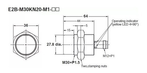 Sensor Indutivo M30 Pnp Na 20mm E2b-m30kn20-m1-b1 Omron 1