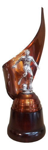 Trofeo Metálico Fútbol Jugador Plateado 32cm Base Madera 0