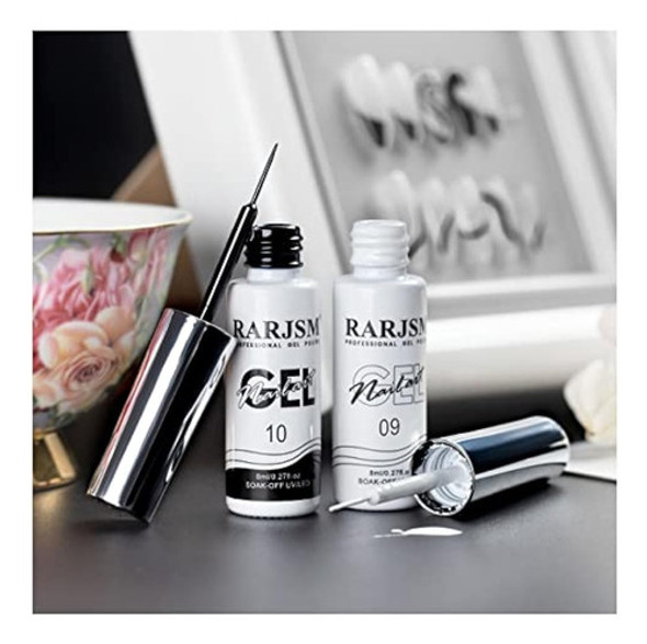 Rarjsm Nail Art Gel, Liner Gel Polish, Black White Nail Desi 0 Rarjsm Nail Art Gel, Liner Gel Polish, Black White Nail Desi 0