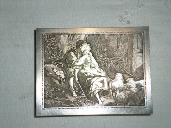 Antiguo Alhajero Caja Metal Grabado Baño Plata Francés 1