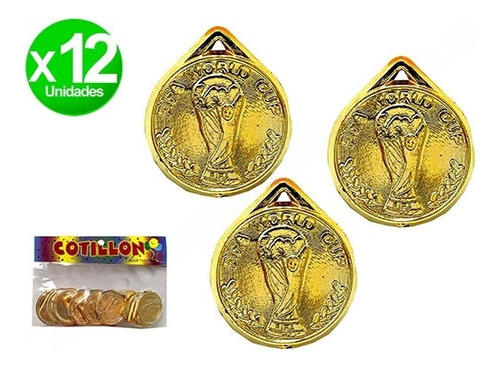 Bolsa Con 12 Medallas De Copa Del Mundo De Cotillon Doradas 1