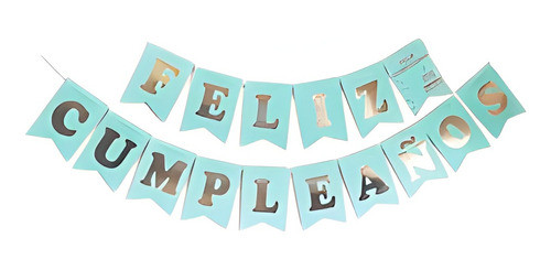 Banderin Economico Feliz Cumpleaños Verde Letras Doradas 0