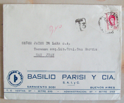 Argentina, Sobre C Matasello T3 + Cargo A Cobrar 1973 L19114 0