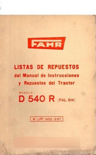 Manual Despiece Repuestos Tractor Fahr D 540 R F4l 514 0