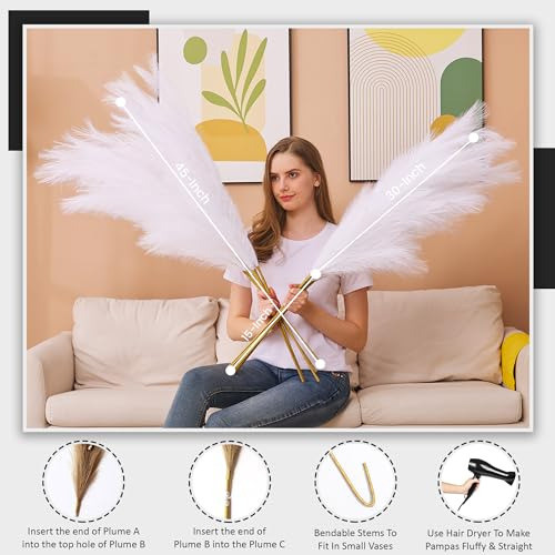 Varas De Pampas Grass Artificiales 7u 115cm - Blanco 1