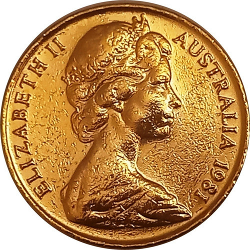 Australia 20 Cents Del Año 1981 Con Baño Oro 24k Isabel Ii 0