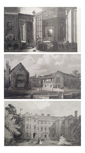 Mansiones Casas En Inglaterra 3 Litografías S Xix My2824 0