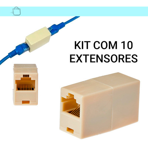 Pçs 10 Emenda Conector P/ Rj45 Fêmea X Fêmea Cabo Rede 1