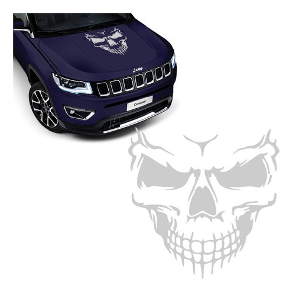 Adesivo Caveira Skull Capo Lateral Carro Personalizado Prata 0